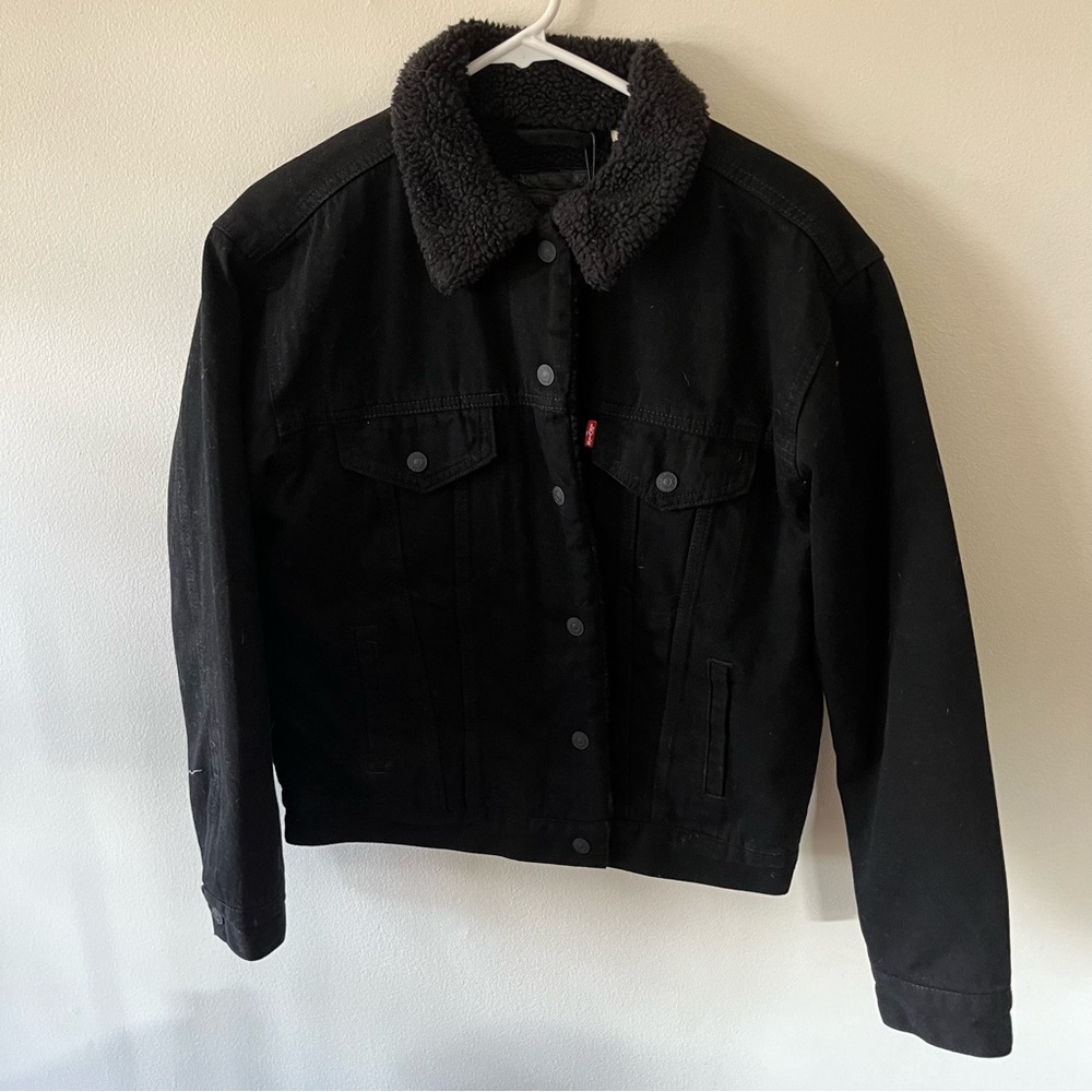 Levi’s Ex-Boyfriend Sherpa Lined Trucker Jacket Black Size Medium NWT